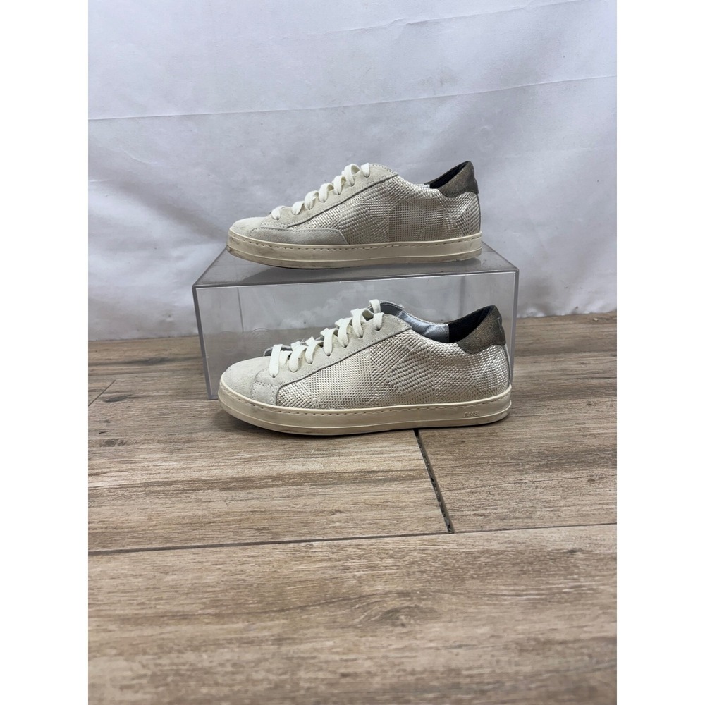 P448 John Cream Metallic Silver Perforated Low Top Sneakers Size‎ 36